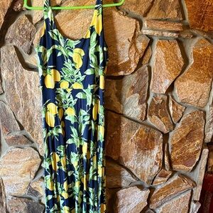 LOFT Navy and Green Patterned Dress
